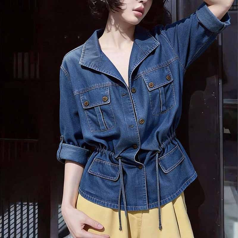Women'S Fashion Denim Jacket - American Hong Kong Style Design Lapel