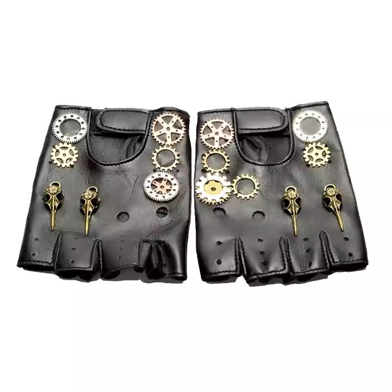 Women'S Fashion Gloves - Steampunk PU Leather Fingerless Compass Gloves