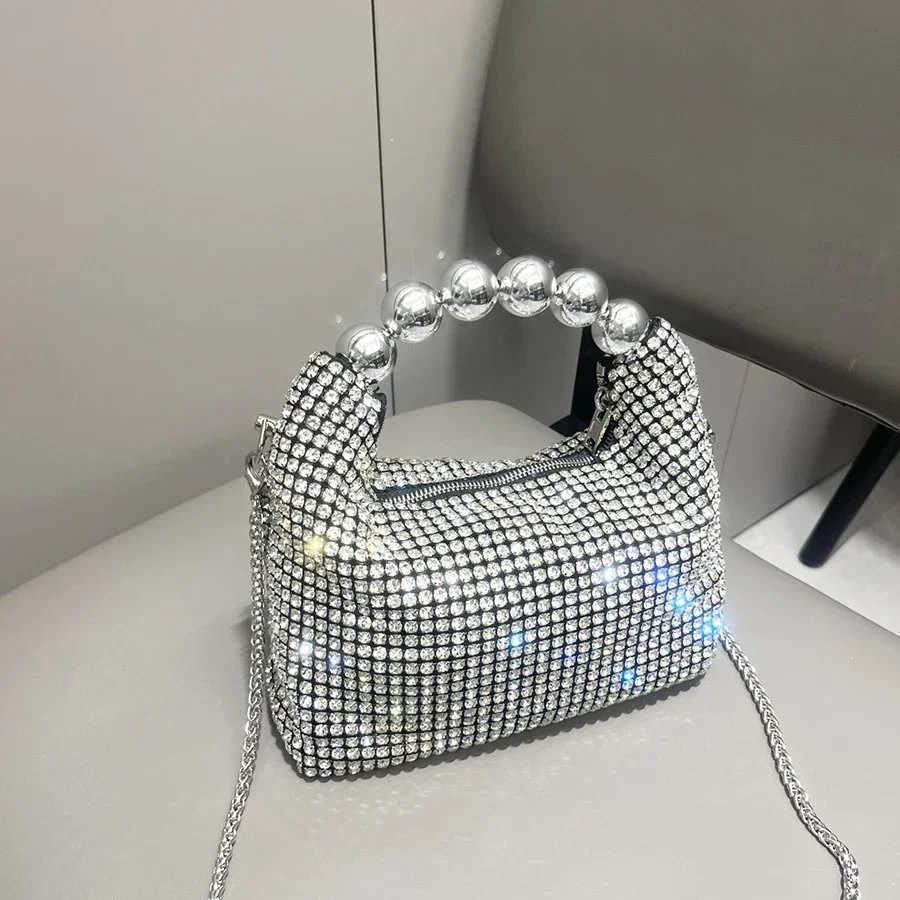 Women'S Fashion Boutique - Shiny Silver Rhinestone Clutch Bags Women