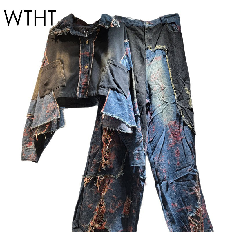 Women'S Fashion Denim Jacket - WTHT New Fashion Women's Patchwork Wash