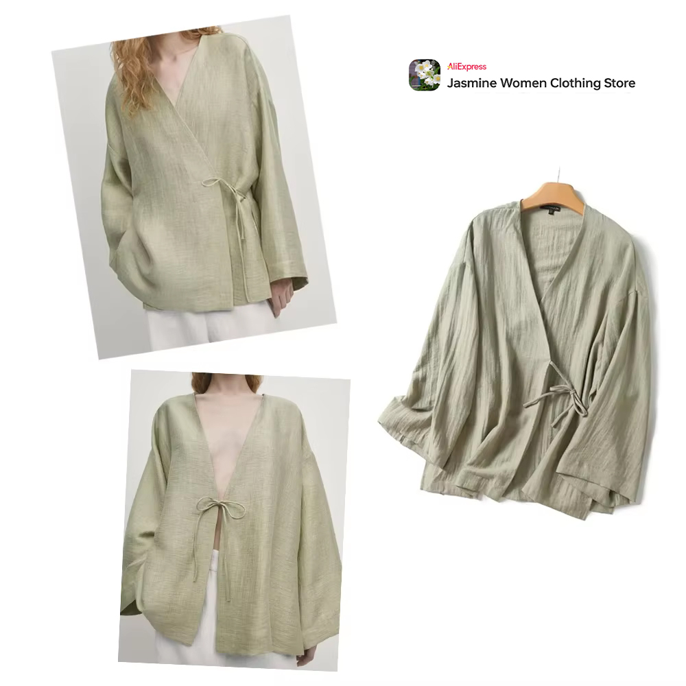 Comfy Olive Blouse with Ties L - огляд і ціна Kimono Cardigan Women
