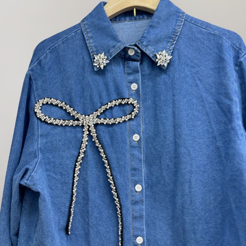 Fashion top rhinestone bow den - огляд і ціна Women'S Fashion Denim Jacket